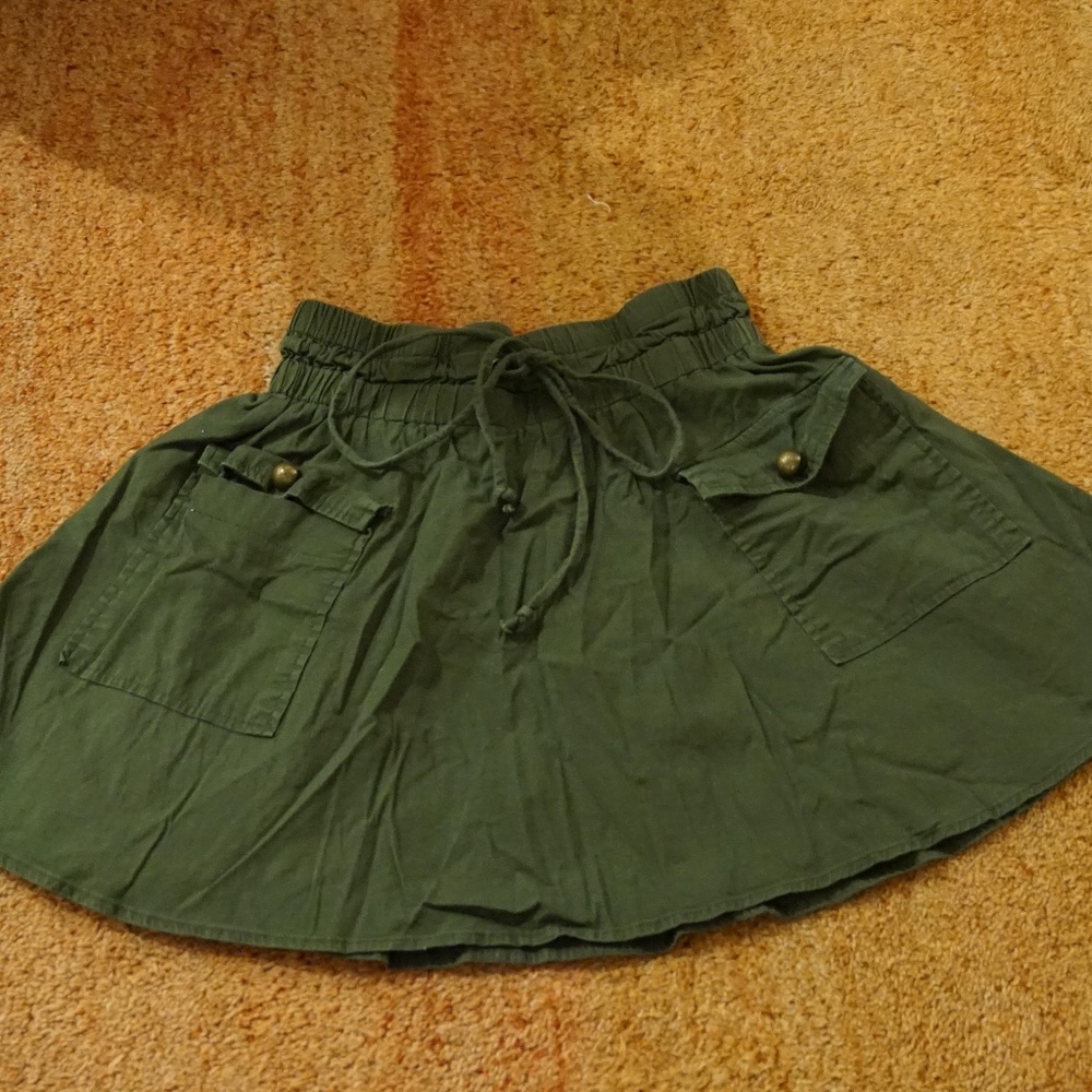 Green Flared Mini Skirt
